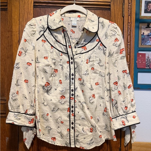 Odille Tops - Odille Cream and Red Floral Blouse